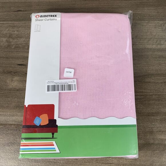 Sheer Curtains with Pom pom Linen Curtains Set of 2 Curtain Panels 54 X 53, Pink - Picture 8 of 12